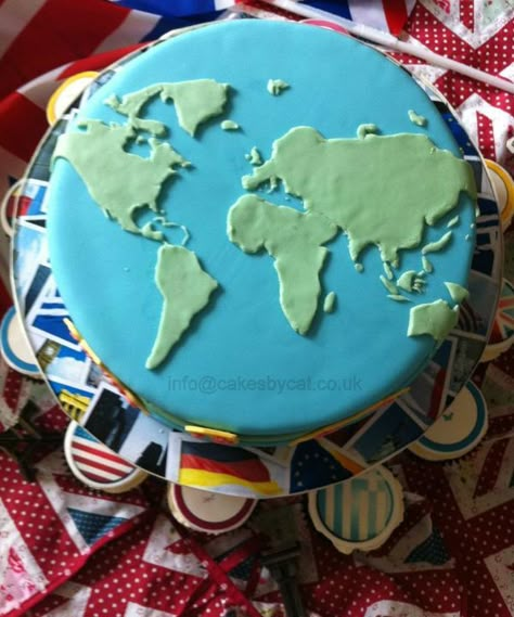 Potential dessert option - world cake with country flag cupcakes?                                                                                                                                                      More Flag Cupcakes, Map Cake, Globe Cake, Earth Cake, Make A Rainbow, Travel Cake, Flag Cake, Rainbow Birthday Cake, World Party