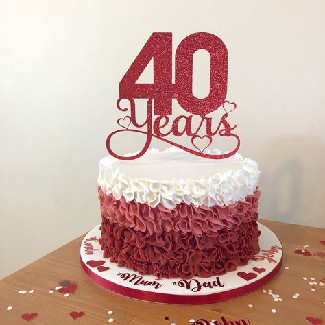 Oliver Rose Designs on Instagram: “🎊 40 years cake topper in Ruby Red glitter and matching banner from this weekends celebrations. . . @enchantedtiers smashed the ruffle…” 40 Year Anniversary Cake, 40th Anniversary Cake Topper, 40 Th Anniversary Cake, 40 Wedding Anniversary Cake, Ruby Wedding Anniversary Cake 40 Years, 40th Anniversary Cake Ideas, 40 Anniversary Cake, Ruby Anniversary Cake, Ruby Wedding Anniversary Cake