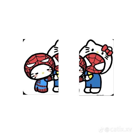 Matching Pfp Spiderman And Hello Kitty, Spider Man And Hello Kitty Matching Pfp, Hello Kitty And Spiderman Pfp Matching, Spider Man Matching Pfp, Spider Man Matching, Bestie Wallpapers, Kitty Matching Pfp, Pfp Hello Kitty, Hello Kitty Matching