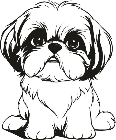 Shih Tzu Tattoo, Shih Tzu Cartoon, Female Shih Tzu, Small Dog Tattoos, Cute Shih Tzu, Perro Shih Tzu, Chien Shih Tzu, Easy To Draw, Dog Rocks