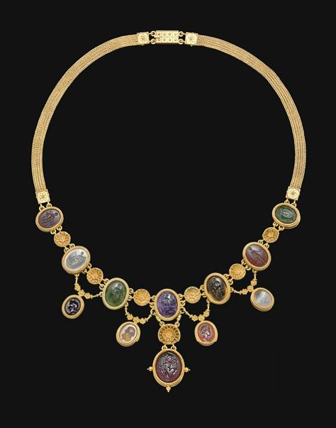 A NECKLACE OF TWELVE ROMAN RINGSTONES   CIRCA 1ST CENTURY B.C.-2ND CENTURY A.D.   Mounted together in a Victorian gold setting. [Cross posted from Ancient Jewelry] Goddess Wear, Imperiul Roman, Ancient Roman Jewelry, Ancient Jewels, Roman Jewelry, Ancient Jewellery, Historical Jewellery, Medieval Jewelry, 1st Century