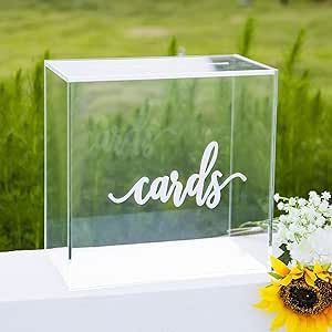 WHSLILR 10” Acrylic Card Box - Wedding Card Box for Reception, Birthday, Party, Money Box, Wishing Well, Graduation Party, Elegant Large Clear Card Box-ACB001 Sleek Wedding, Acrylic Card, Wedding Card Box, Clear Box, Clear Card, Card Box Wedding, Calligraphy Design, Wishing Well, Money Box