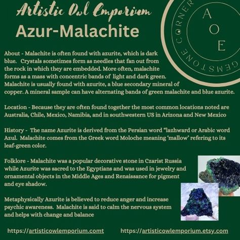 Our gemstone for this month is Azur-Malachite. It is beautiful when utilized in jewelry with deep blue azurite and forest green malachite blended within the same stone. Due to their proximity to one another in nature this phenomenon creates a beautiful combination and very special keepsake. Stone Properties, Green Malachite, Malachite Stone, In Nature, Deep Blue, The Rock, Forest Green, Light In The Dark, Dark Green