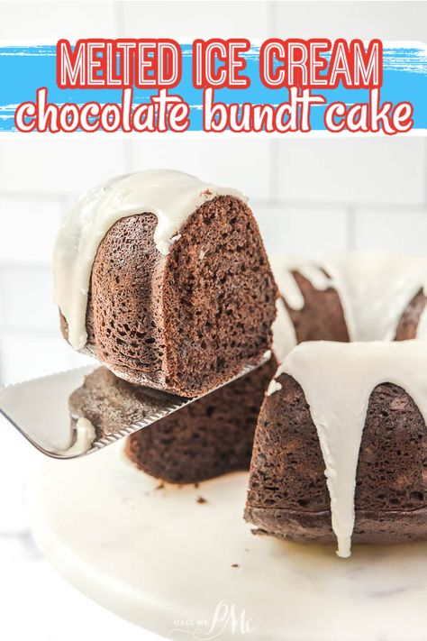 Melted Ice Cream Bundt Cake is super simple and ultra-moist using convenient ingredients like cake mix and melted ice cream. This recipe will become a go-to dessert for you because it's so easy and versatile. 3 Ingredients Recipes, Chocolate Fudge Bundt Cake, Melted Ice Cream Cake, Fudge Bundt Cake, Carmel Chocolate, Melted Ice Cream, Hearty Recipes, Delish Cakes, Chocolate Bundt