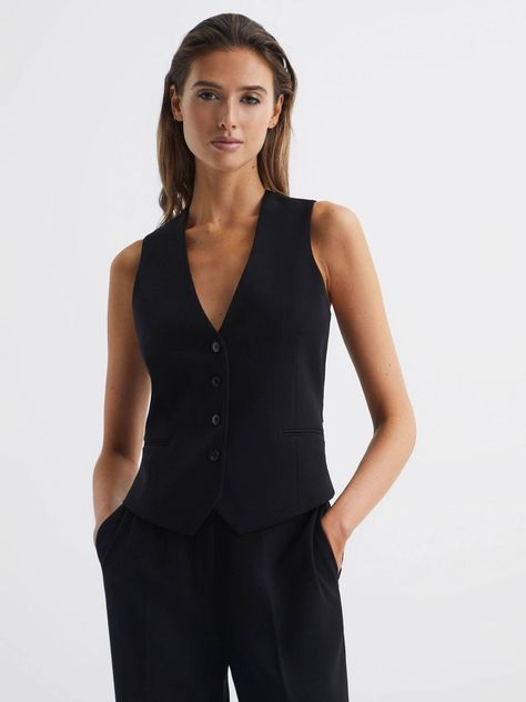 Waistcoat Outfits For Women, Black Waistcoat Outfit Women, Black Waistcoat Outfit, Waistcoat Outfit Women, Reiss Blazer, Waistcoat Outfit, Women Waistcoat, Black Waistcoat, Waistcoat Woman