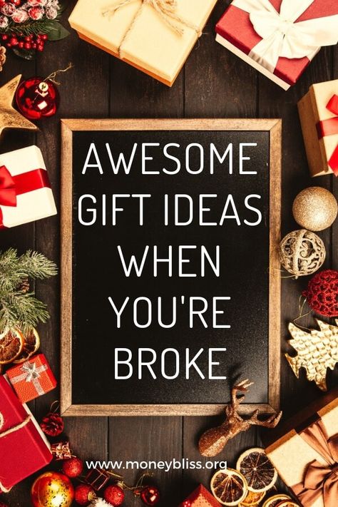 Find cool, cheap and free present ideas for any holiday. Plenty of awesome gift ideas when you’re broke. Christmas, birthday, graduation. Thoughtful gifts don't have to break the budget. - Money Bliss #money #christmas #gifts Diy Gifts When You Are Broke, Sentimental Diy Christmas Gifts, Thoughtful Inexpensive Christmas Gifts, Low Cost Diy Christmas Gifts, Cheap Christmas Present Ideas, Budget Gifts For Him, Thoughtful Diy Christmas Gifts, Non Expensive Christmas Gifts, Cheap Thoughtful Gifts