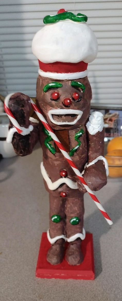 A custom gingerbread man nutcracker.  Wooden nutcracker covered and sculpted  in airdry modeling clay for that doughy look. also hand painted and has a removable candy cane. Not for use,  decor only. Gingerbread Nutcracker, Rat King, Wooden Nutcracker, Nut Cracker, Pottery Clay, Modeling Clay, Dry Clay, Clay Pottery, Air Dry Clay