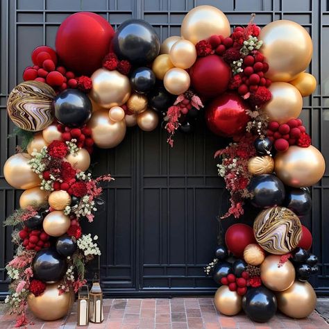 PRICES MAY VARY. RED BLACK GOLD BALLOON GARLAND - Double stuffed dark red balloons,black balloons,soft gold metallic balloons make up this casino balloon arch.We add 22inch 4D black gold marble balloons to this double stuffed red balloon garland for cooler style.If you wanna make a rich black red gold balloon arch,2-3packs double stuffed balloons kit good to create a bigger party scene. BLACK RED BALLOON ARCH - Double stuffed ruby red/dark red balloons(5"15pcs+12"20pcs+18"1pcs),black balloons(5" Red Balloon Arch, Black Gold Balloon Garland, Balloon For Birthday, Gold Balloon Garland, Marble Balloons, Hollywood Party Decorations, Black And Gold Balloons, Balloon Arch Kit, New Year's Party Decorations