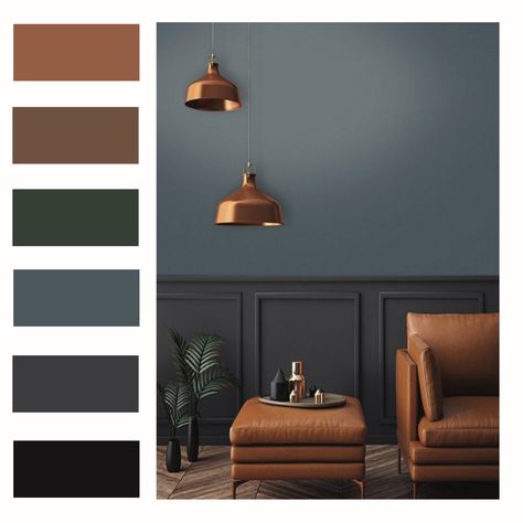 Interior Palette Ideas, Industrial Interior Design Colour Palette, Industrial Nature Decor, Dark Interior Color Palette, Color Rules Interior Design, Color Pallete For Office Interior, Moody Eclectic Color Palette, Black Trim Interior Color Schemes Living Room, Industrial Interior Color Palette