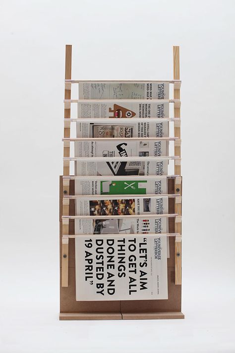 A newspaper stand as part of a final year BA (Hons) Design Communication Project in Lasalle. Newspaper Storage Ideas, Newspaper Holder Ideas, Creative Process Journal, Newspaper Exhibition, Newspaper Display, Process Journal, Newspaper Storage, Newspaper Rack, Newspaper Stand