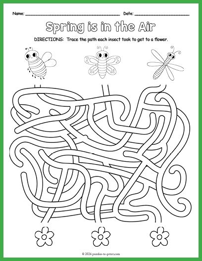 Free Printable Spring Maze Mother's Day Crafts For Kids, Origami Paper Flowers, Spring Worksheet, Maze Worksheet, Printable Mazes, Spring Games, Kids Homemade, Activity Sheets For Kids, Mazes For Kids