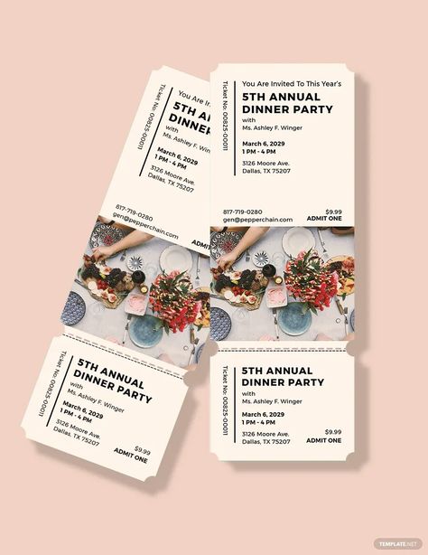 Annual Dinner Party Ticket Template Party Tickets, Ticket Design, Microsoft Publisher, Leaflet Design, Ticket Template, Graph Design, 카드 디자인, Festival Design, Word Doc