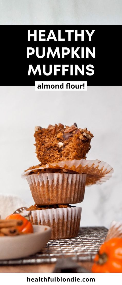 These super moist and fluffy almond flour pumpkin muffins are healthy, low-carb, and gluten-free. Add chocolate chips or pecans on top for a fun and simple breakfast, snack, or dessert! Almond Flour Pumpkin Muffins, Almond Flour Pumpkin, Blondie Recipes, Fall Muffins, Gluten Free Snack, Gluten Free Pumpkin Muffins, Peanut Butter Bread, Muffins Healthy, Simple Breakfast