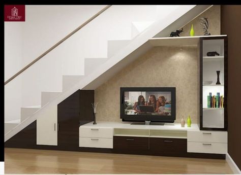 Living Room Under Stairs, Staircase In Living Room, Lcd Wall Design, Background Tv, Room Under Stairs, Staircase Interior Design, Meja Tv, Tv Wall Units, Stairs Design Interior