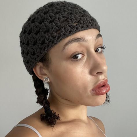 Handmade crochet dark grey skull cap (by me 🥰) - Depop Crochet Skull Cap, Aesthetic Knit, Cap Crochet, Crochet Skull, Crochet Stitches Tutorial, Skull Cap, Crochet Ideas, Handmade Crochet, Crochet Stitches