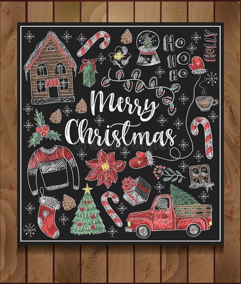 Winter Chalkboard Ideas, Blackboard Illustration, Christmas Chalkboard Art, Merry Christmas Calligraphy, Plank Art, Blackboard Art, Chalkboard Markers, Chalk Sign, Chalkboard Decor