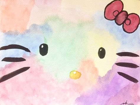 Hello Kitty Watercolor Painting, Watercolor Hello Kitty, Hello Kitty Watercolor, Kitty Watercolor, Diy Hello Kitty, Rainbow Watercolor, Rainbow Abstract, Painting & Drawing, Watercolor Paintings