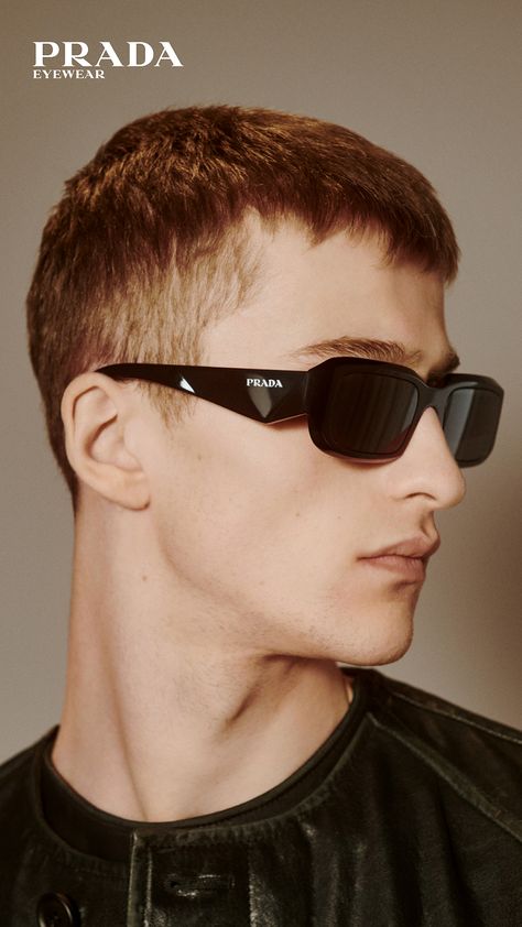 Geometric design and bold aesthetic blend together in the new Prada Symbole sunglasses featuring multi-faceted design on temples. Sunglasses Aesthetic Male, Bold Glasses, Mens Designer Sunglasses, Outer Banks Style, Things To Do With Boys, Short Styles, Sunglasses & Glasses, Man Photo, Menswear Inspired