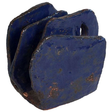 1stdibs.com | Lustrous Blue Ceramic Letter Holder Pottery Organizer, Pottery Card Holder, Ceramic Desk Organizer, Ceramic Letter Holder, Handmade Ceramic Napkin Holder, Slab Lantern Ceramics, Letter Holder, Glaze Ceramics, Blue Ceramics