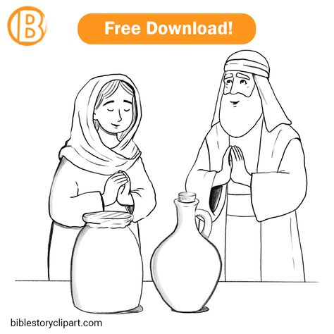 Elijah and the Widow of Zarephath Coloring Page Elijah And The Widow Coloring Page, Widow Of Zarephath Craft, Small Loaf Of Bread, The Widow Of Zarephath, Widow Of Zarephath, Elijah Bible, Elijah And The Widow, Childrens Bible Activities, Bible Clipart