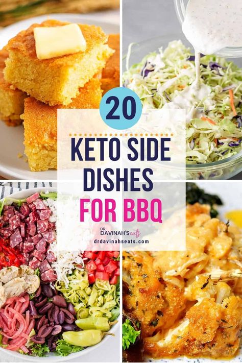 These keto side dishes for BBQ are the perfect way to enjoy your next bbq or family cookout without having to worry about how to make a meal. These delicious side dishes include remakes of things like traditional potato salad and pasta salads. But, also other options for your whole family. #keto #recipes #ketorecipes #ketodiet #bbq Corn And Pasta, Barbecue Dishes, Keto Cornbread, Cookout Sides, Cookout Side Dishes, Bbq Side Dishes, Bbq Dishes, Bbq Side, Keto Side