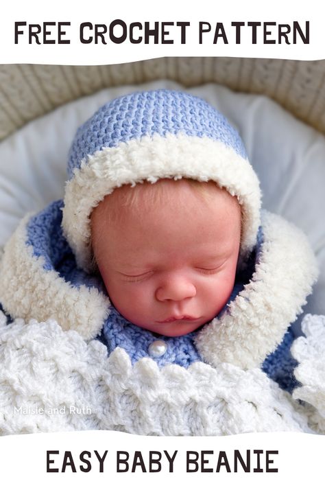 Crochet Baby Beanie Hat (A Free Pattern) - Maisie and Ruth Crochet Newborn Hat Free Pattern, Girls Hat Pattern, Crochet Baby Hats Free Pattern, Hats For Babies, Crochet Newborn Hat, Baby Beanie Hat, Crochet Baby Beanie, 4 Baby, Baby Beanie Hats