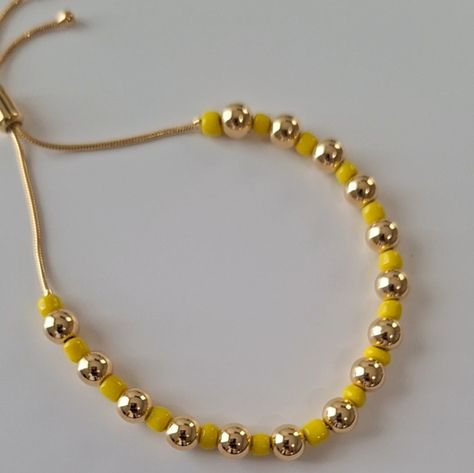 Gold-filled and yellow beads bracelet Enamel Beads, Beads Bracelet, 14kt Gold, Gold Yellow, Gold Filled, Beaded Bracelets, Yellow Gold, Bracelet, Beads