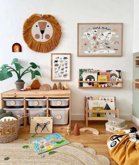 Hayley • Kid of the Village on Instagram: "SAFARI LOVE! 🦁❤️ Some of my favourite small businesses right here alongside my Safari Animal chart and World Map print in stone. Head to my website to shop all prints! Have a lovely weekend all! Hayley x #safaridecor #kidsinteriors #scandistyle #worldmap #childrensprints #nursery #playroom #interiorinspo #genderneutraldecor #homedecor #inspiration #montessori #kidsdecor #nurserydecor" Safari Playroom, Ideas Habitaciones, World Map Print, Toddler Playroom, Kids Playroom Decor, Toddler Boys Room, Playroom Design, Nursery Room Inspiration, Toddler Bedrooms