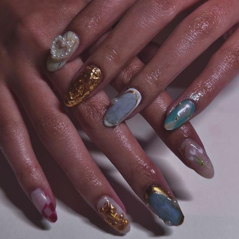 I wanna know what’s your guys’ favorite nail in this set cuz kat and I alr have one 🤭. love love loveeee this rococo inspired structured mani Marie Antoinette Inspired Nails, Marie Antoinette Makeup Modern, Marie Antoinette Nails, Rococo Ring, Rococo Nails, Gold Maximalist Nails, One Love, Marie Antoinette, Love Love