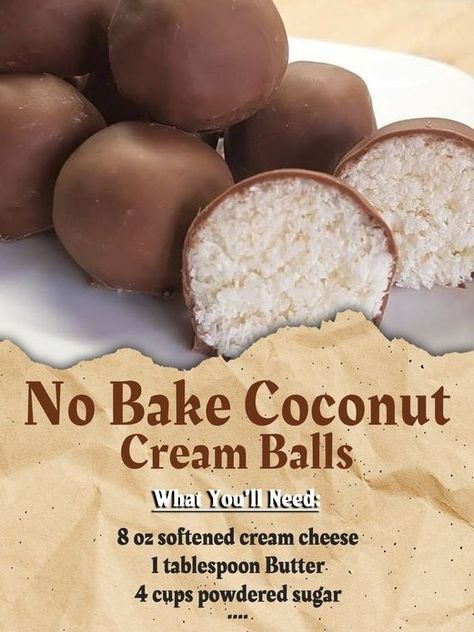 Coconut Cream Cheese Balls, No Bake Coconut Cream Balls, Coconut Balls No Bake, Cream Cheese Balls, Recipes No Bake, Coconut Cream Cheese, Coconut Balls, Coconut Desserts, Cheese Balls