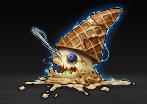 ArtStation - ice cream monster, ZHANG HAO Ice Cream Monster, Tv Static, Ice Cream Man, Zhang Hao, Ice Ice Baby, Cute Clay, Creature Design, Card Game, Toffee