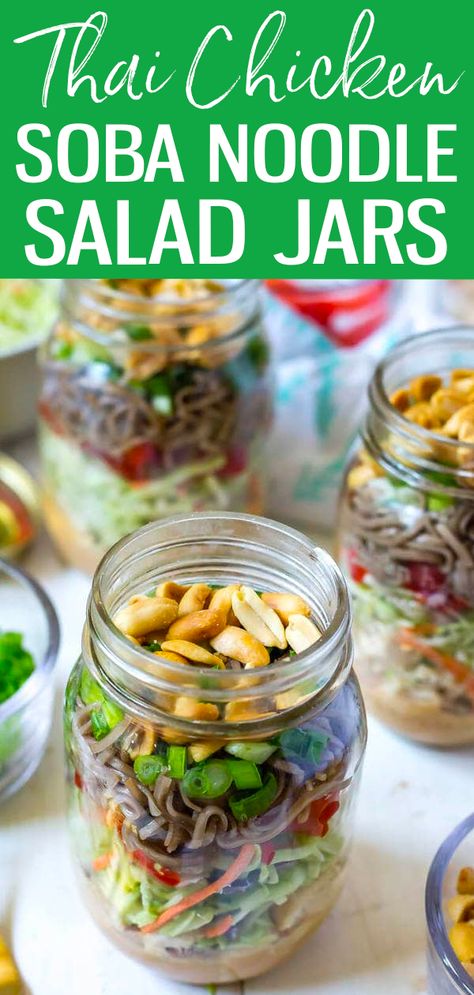 Summer Meal Prep, Cold Noodle Salad, Salad Jars, Soba Noodle Salad, Noodle Salad Cold, Salad Jar Recipe, Soba Noodles Salad, Jar Recipes, Soba Noodle