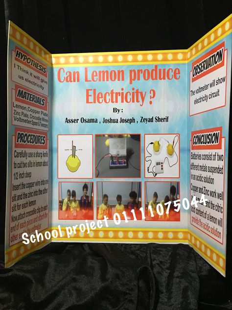 Electricity lemon school projects  for science fair Lemon Electricity Science Project, Science Fair Projects Electricity, Science Fair Board Decoration Ideas, Lemon Battery Science Project Board, Science Fair Project Ideas High School, Science Fair Projects For 3rd Grade, Electricity Science Fair Projects Ideas, Last Minute Science Fair Projects, Science Projects For Science Fair