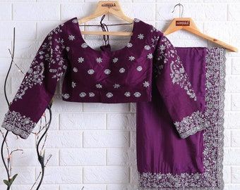 Work Blouse Designs, Saree Party Wear, Diamond And Silk, Purple Saree, Designer Sarees Collection, Party Wear Saree, Wedding Saree Indian, Embellished Blouse, Wear Saree