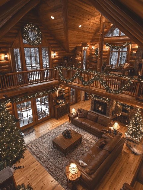 Luxury Winter Cabin, Log Cabin Living, Log Cabin Interior, Log Cabin Ideas, Dream Life House, Cabin Christmas, Christmas Decoration Ideas, Rustic Home Design, Cabin Living