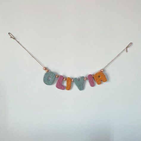 Punch Needle Garland, Name Garland, Shower Party Favors, Embroidery Wall, Felt Gifts, Name Banner, Stylish Interior, Boho Nursery Decor, Baby Shower Party Favors