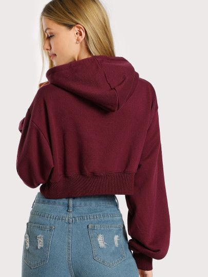 Cropped Long Sleeve Hoodie MAROON -SheIn(Sheinside) Red Cropped Hoodie, Short Hoodie, Maroon Shorts, Marina Laswick, Maroon Hoodie, Hoodie Aesthetic, Women Sweatshirts, Cropped Long Sleeve, Outfit Idea