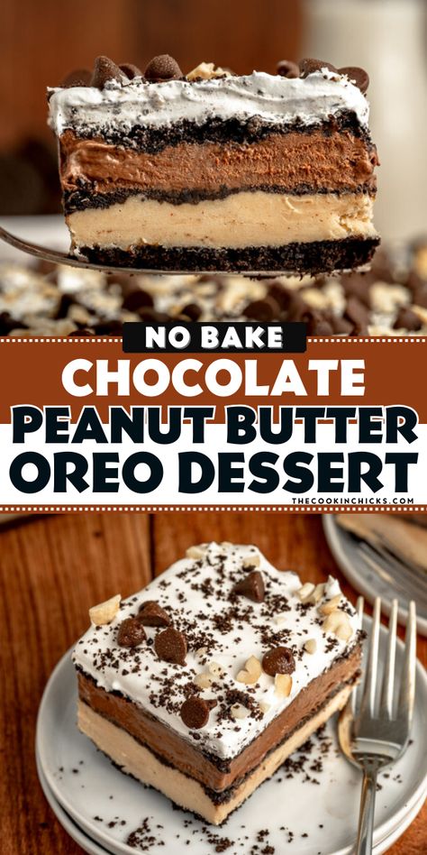 Try making this chocolate peanut butter dessert for a tasty Mother's Day treat! This chocolate peanut butter no bake Oreo dessert recipe is a fun little Mother's Day dessert idea, with the different flavors combining to make the ultimate dessert. Pin it now! Easy Dessert Recipes Peanut Butter, No Bake Chocolate Oreo Dessert, No Bake Peanut Butter Chocolate Cookies, Peanut Butter Dirt Pudding, Peanut Butter Desert Ideas Easy, Mother’s Day Desserts Chocolate, Chocolate Peanut Butter No Bake Dessert, Easy Reeses Dessert, No Bake Chocolate Peanut Butter Dessert