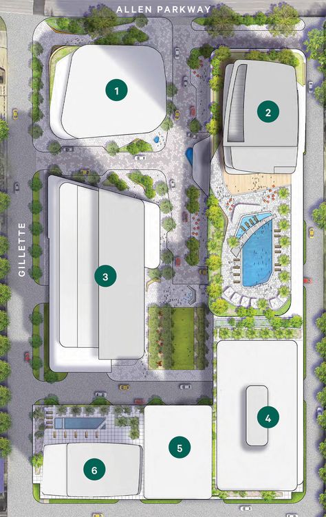 The Allen’s Latest Mixed-Use Map Nixes the Pedestrian Bridge Across Allen Pkwy.... Mixed Used Development Architecture, Mixed Use Masterplan, Mixed Use Development Masterplan, Mixed Use Urban Design, Mixed Use Development Concept, Residential Building Facade Design, Mix Use Building Architecture, Mixed Use Building Plan, Mixed Use Architecture