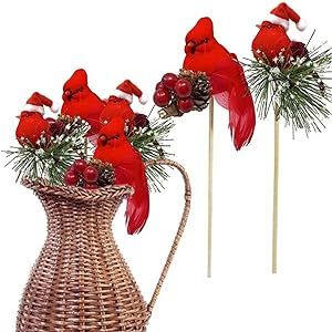 Picks For Christmas Tree, Christmas Desk Decorations, Cardinals Birds, Christmas Wedding Bouquets, Christmas Desk, Red Cardinals, Artificial Birds, Festive Centerpieces, Desk Decorations