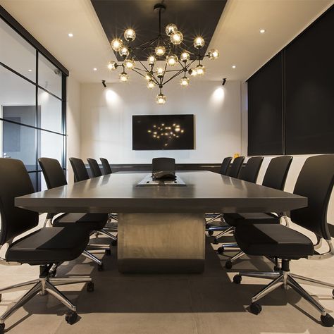 Upscale business conference table that pronounces success and achievement. Meeting Room Design Office, Meeting Room Design, Dining Furniture Makeover, Rustic Dining Furniture, Corporate Office Design, Boardroom Table, Conference Rooms, Concrete Table, Meeting Table