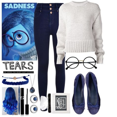 Inside Out: Sadness by crazydirectionergirl on Polyvore featuring Acne Studios, Domo Beads, Napier, Ippolita, Sisley Paris, PurMinerals, Avanti, Sadness, disney and film Lisbeth Sao, Character Bounding, Disney Costume Makeup, Disney Bounding Outfits, Bounding Outfits, Corpse Bride Costume, Team Costumes, Bride Costume, Disney Inspired Fashion