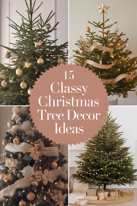 Festive Christmas trees with elegant gold and beige decorations. Christmas Tree Decorations Red And Gold Decorating Ideas, White Christmas Tree With Red & Gold Ornaments, Classy Christmas Tree Decorations, Green And White Themed Christmas Tree, Classy Christmas Tree Decor, Christmas Tree Ideas Classy, White Christmas Tree With Red, Classy Christmas Tree, Creative Christmas Tree Ideas