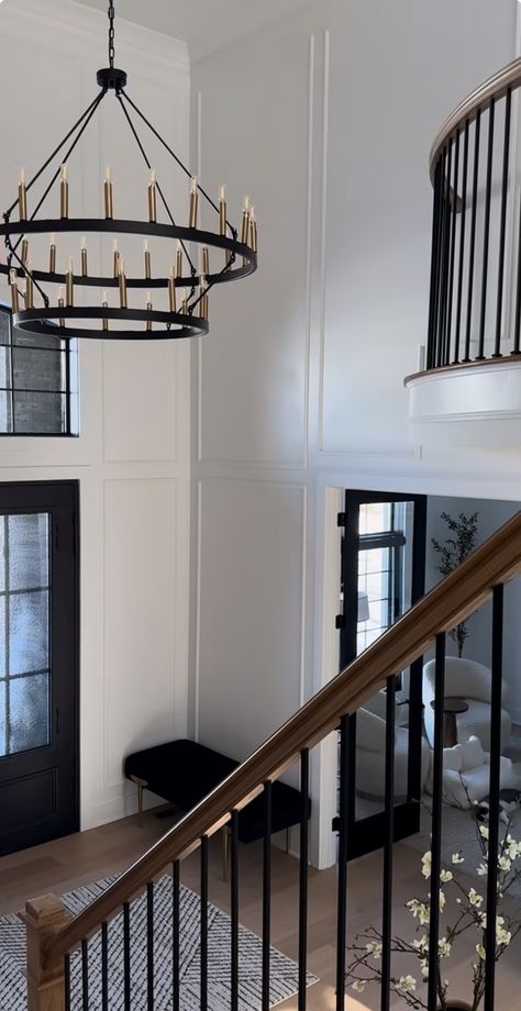 Transitional Chandeliers Entryway, Front Entryway Light Fixture, Entry Way Chandelier Ideas, Modern Entryway Lighting, 2 Story Foyer Lighting, Foyer Chandelier 2 Story, Two Story Foyer Lighting, Chandelier Entry, Entry Way Lighting