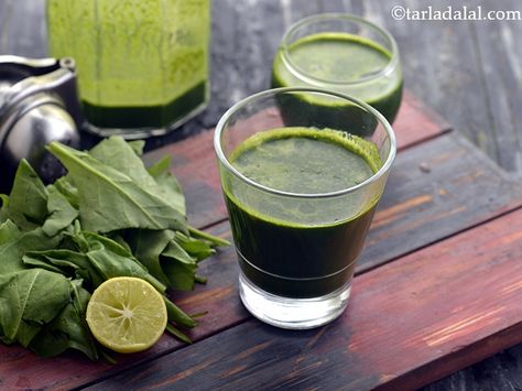 Spinach and Mint Juice recipe, Palak Pudina Juice, Tarla Dalal Navratri Food, Neem Leaves, Indian Salads, Navratri Recipes, Indian Soup, Menu Recipes, Anti Oxidant Foods, Caffeine Free Tea, Herbal Drinks