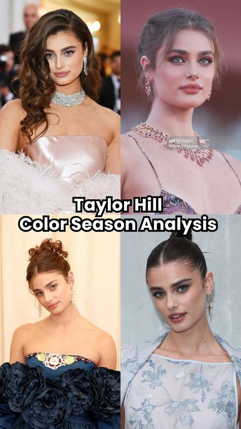 Color Analysis Celebrities, Color Season Analysis, Taylor Hill Hair, Season Analysis, Body Shape Guide, Medium Ash Brown, Soft Summer Palette, Soft Summer Color Palette, Improve Your Style