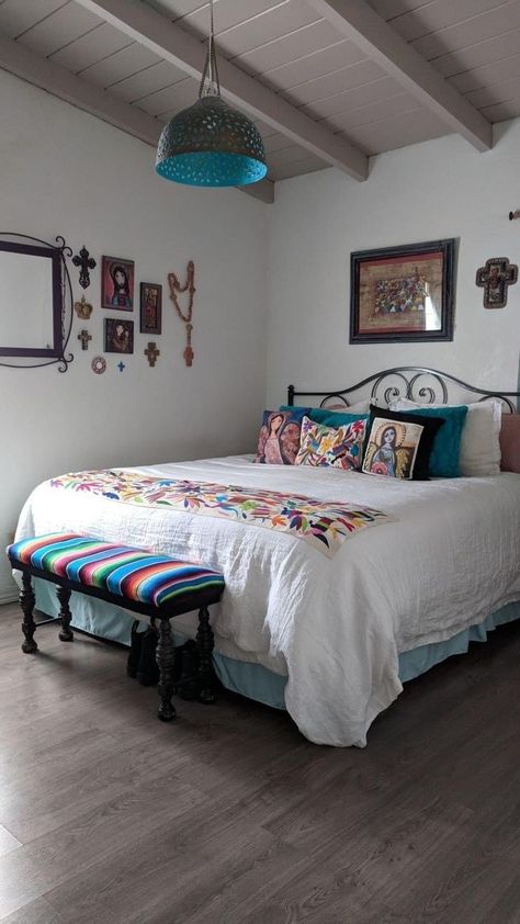 Mexican Themed Bedroom Decor, Mexican Light Fixtures Spanish Style, Room Ideas Aesthetic Mexican, Living Room Designs Mexican, Mexican Styled Bedroom, Oaxacan Bedroom, Mexican Beach Decor, Mexican Bedding Set, Mexican Style Bedroom Master Suite