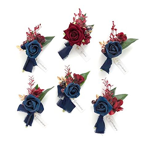 Burgundy Boutonniere, Groom Colours, Navy And Burgundy Wedding, Blue Boutonniere, Boutonnieres Prom, Renewal Wedding, Groomsmen Boutonniere, Maroon Wedding, Rose Boutonniere