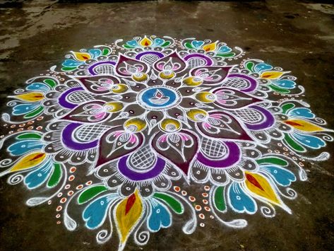 Big Rangoli Designs For Sankranthi, Big Rangoli Designs For Competition, Dot Rangoli With Colour, Muggulu Design Simple With Colors, Big Rangoli Designs Creativity, பொங்கல் கோலம், Ugadi Rangoli, Diwali Kolam, Color Rangoli