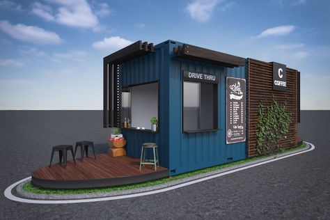 This is entry #43 by JPVisuals in a crowdsourcing contest Drive-Thru Container Cafe Restaurant for $250.00 posted on Freelancer! Drive Through Coffee Shop, Coffee Drive Thru, Restaurant Design Ideas, Shipping Container Restaurant, Shipping Container Cafe, Drive Thru Coffee, Container Coffee Shop, Container Restaurant, Mobile Coffee Shop